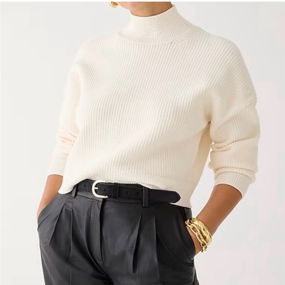 J. Crew Ribbed Turtleneck in Stretch Yarn Sweater Ivory Cream Size Large Classic